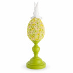 Spring Bunny Sitting on Textured Flower Easter Egg Display Stand 11.4 Inches Tall
