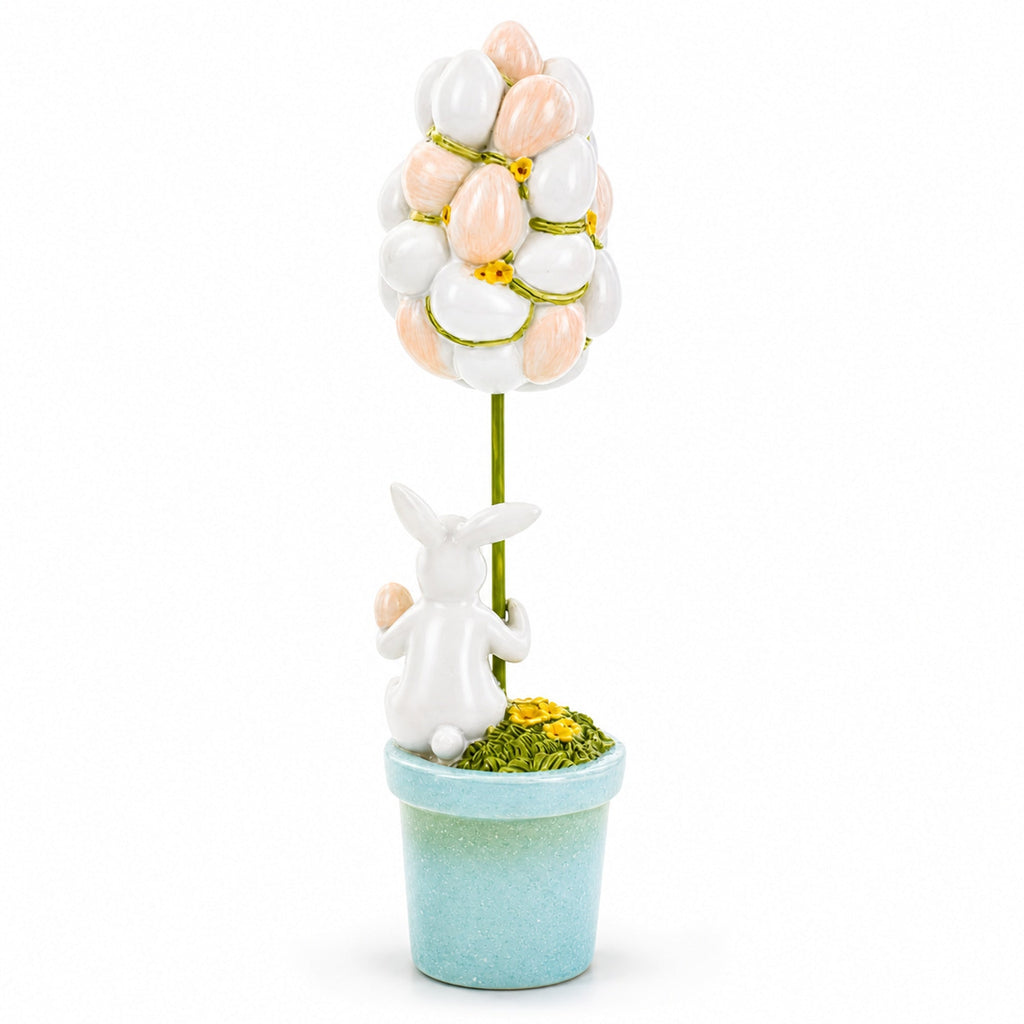 Bunny's Treasured Easter Egg Vessel Topiary Tabletop Decor Figurine 13.5 Inches Tall