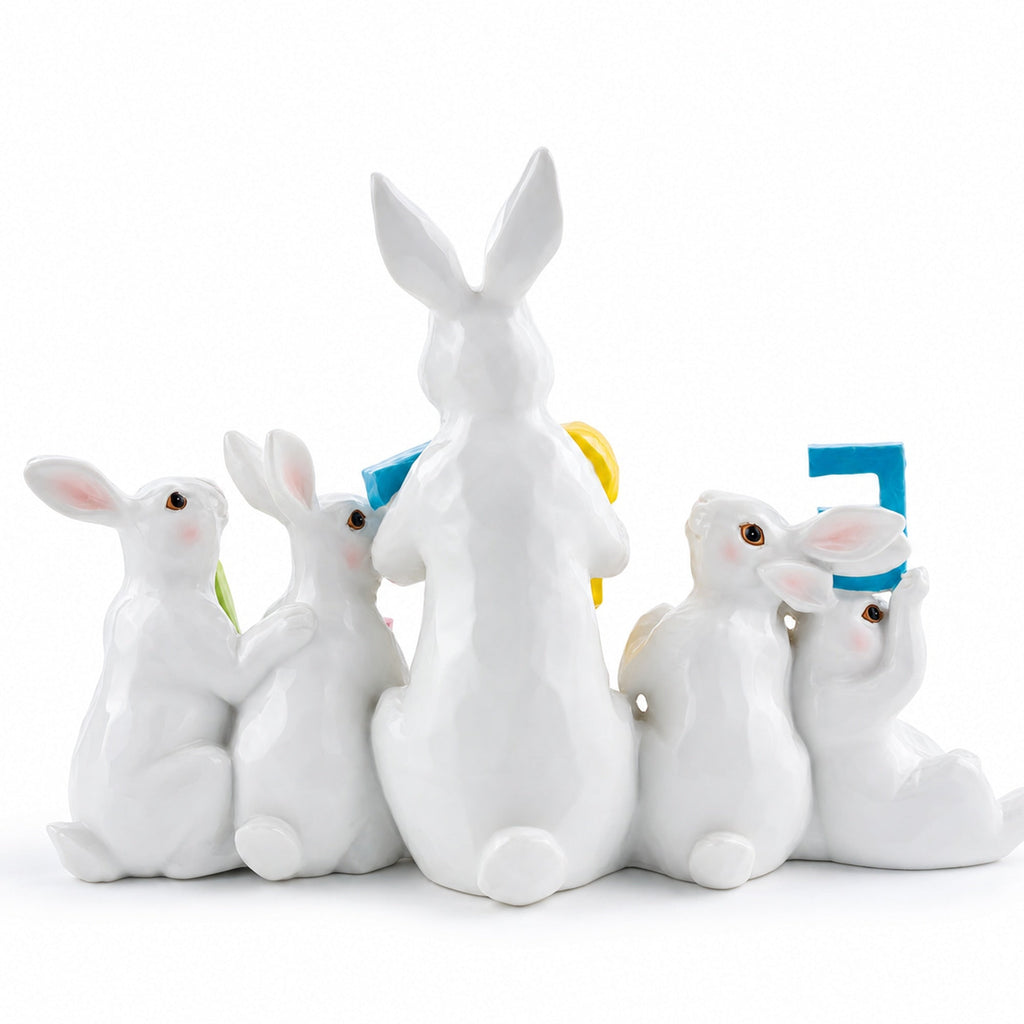 Wooden-Style Easter Bunny Figurine - 8.7" Tall Spring Letter Mantel Decor