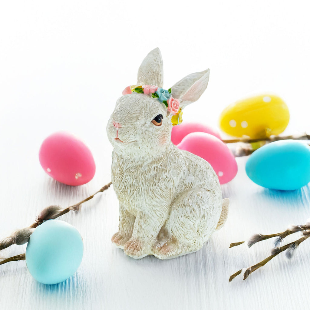 Bunny with Textured Fur Figurine  Elegant Spring & Easter Rabbit Decoration 4.2 Inches