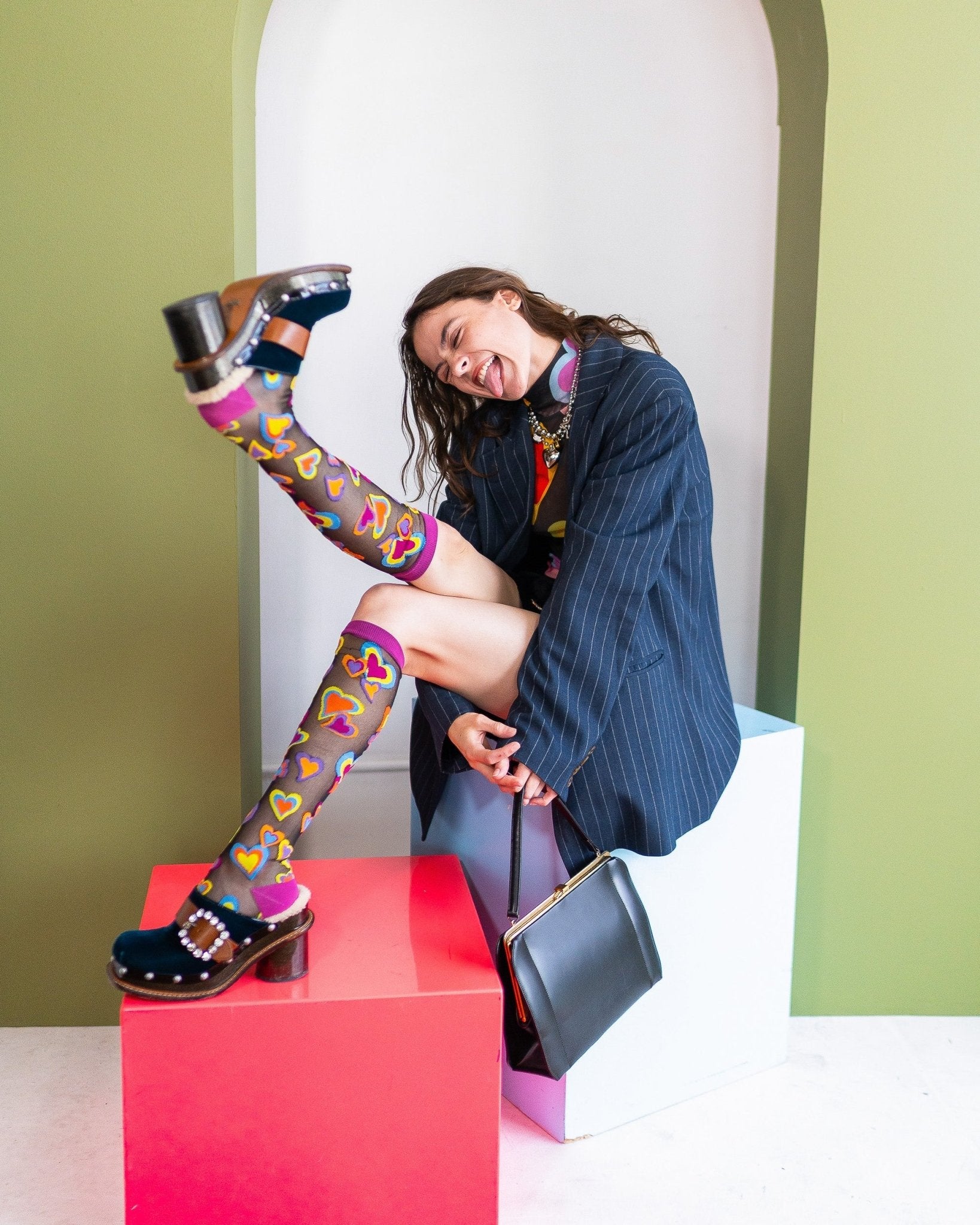 Y2K Hearts Black Sheer Knee High Sock