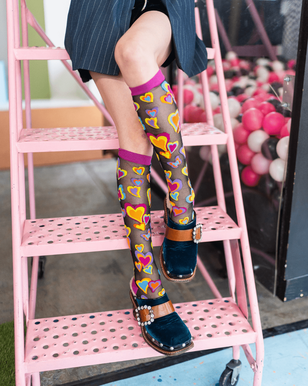 Y2K Hearts Black Sheer Knee High Sock