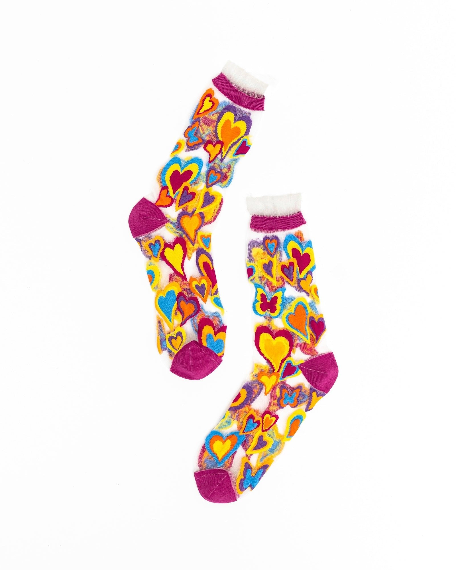 Y2K Hearts Ruffle Sheer Crew Sock