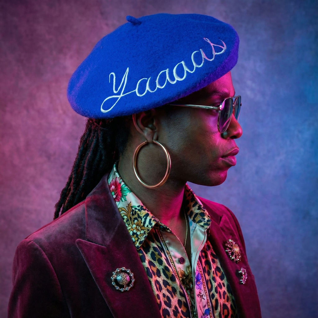 Yaaaas Embroidered Beret in Blue Hat La Vie Bien Yaaaas Embroidered Beret in Blue