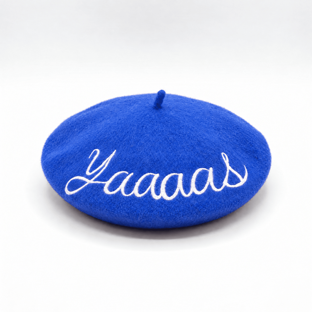 Yaaaas Embroidered Beret in Blue Hat La Vie Bien Yaaaas Embroidered Beret in Blue