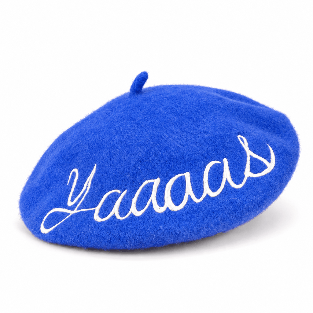Yaaaas Embroidered Beret in Blue Hat La Vie Bien Yaaaas Embroidered Beret in Blue