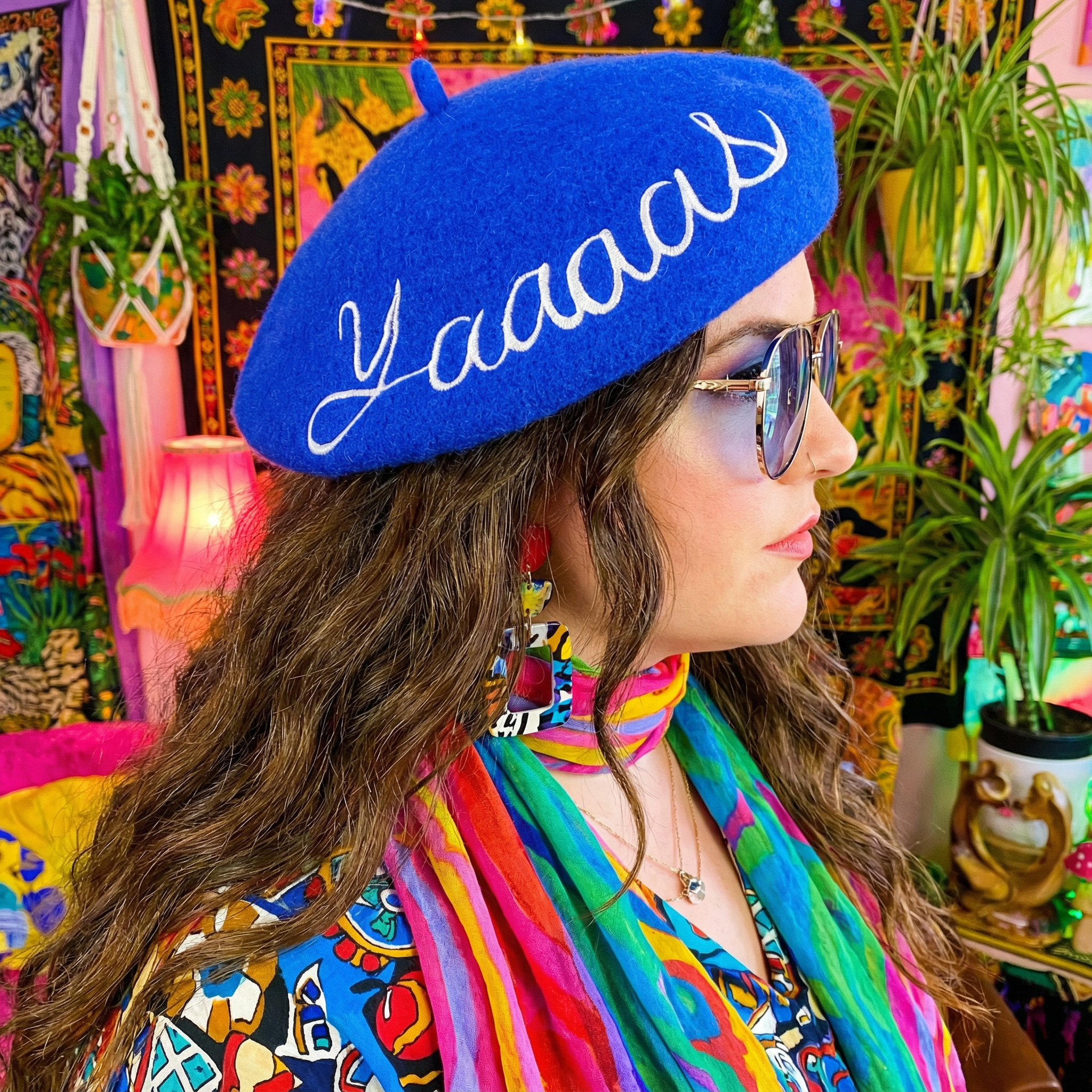 Yaaaas Embroidered Beret in Blue Hat La Vie Bien Yaaaas Embroidered Beret in Blue