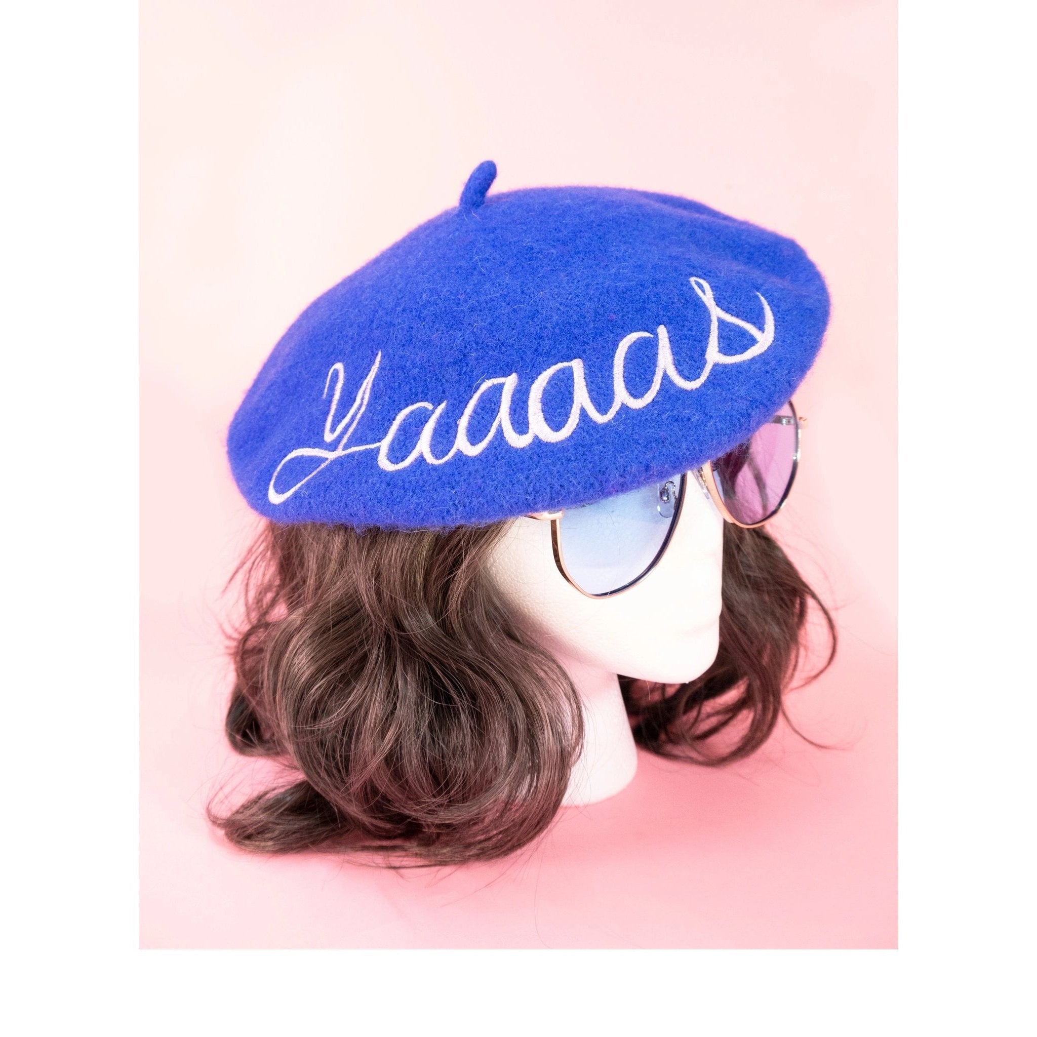 Yaaaas Embroidered Beret in Blue Hat La Vie Bien Yaaaas Embroidered Beret in Blue