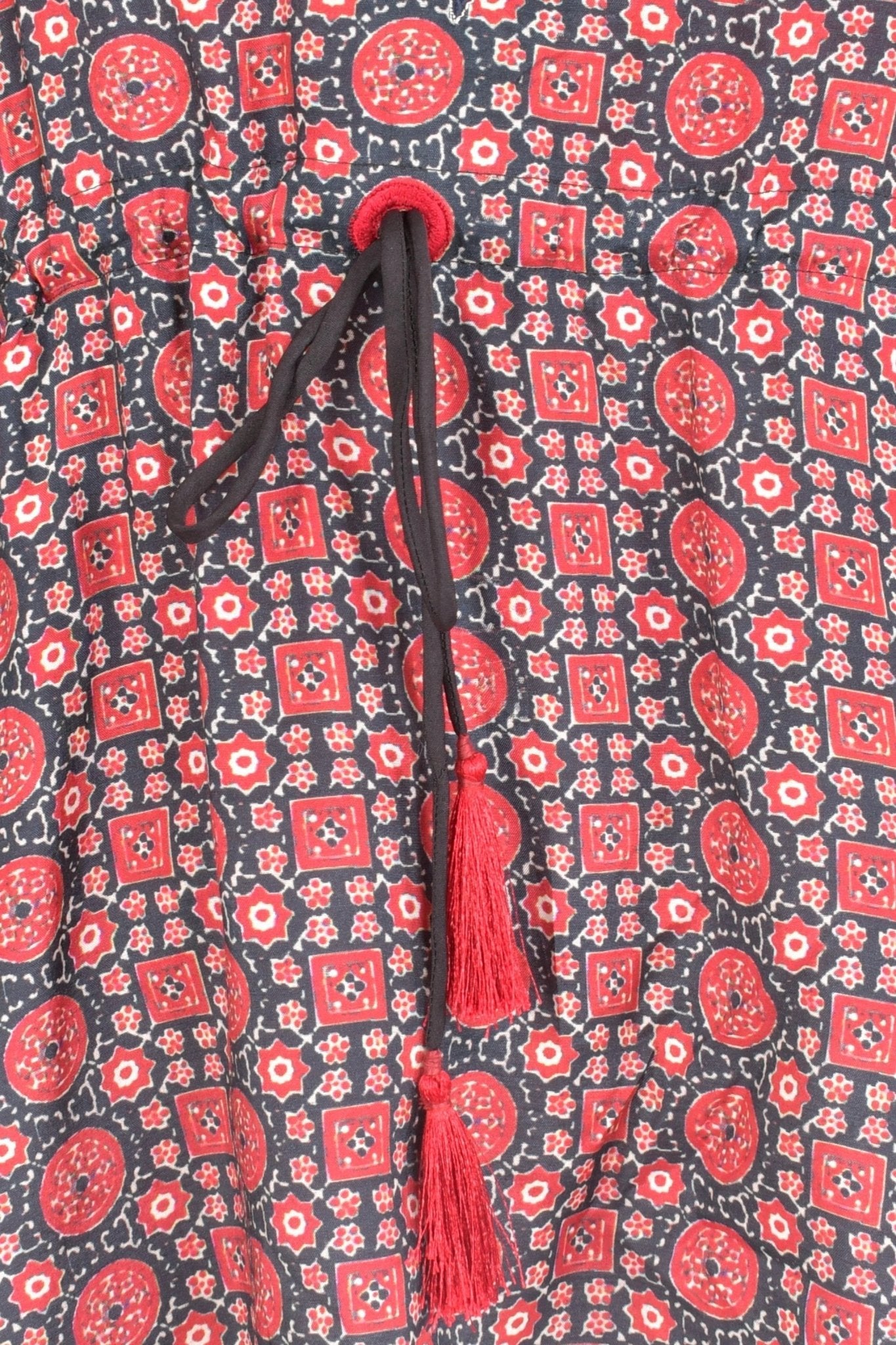 Yana Embroidered Ajrakh Kaftan Top by Raas