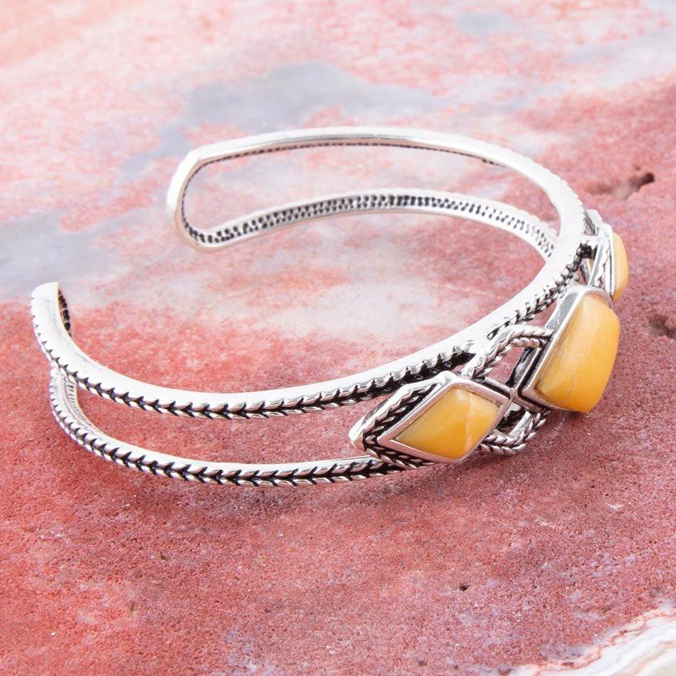 Yellow Agate and Sterling Silver Cuff Bracelet by Barse Jewelry