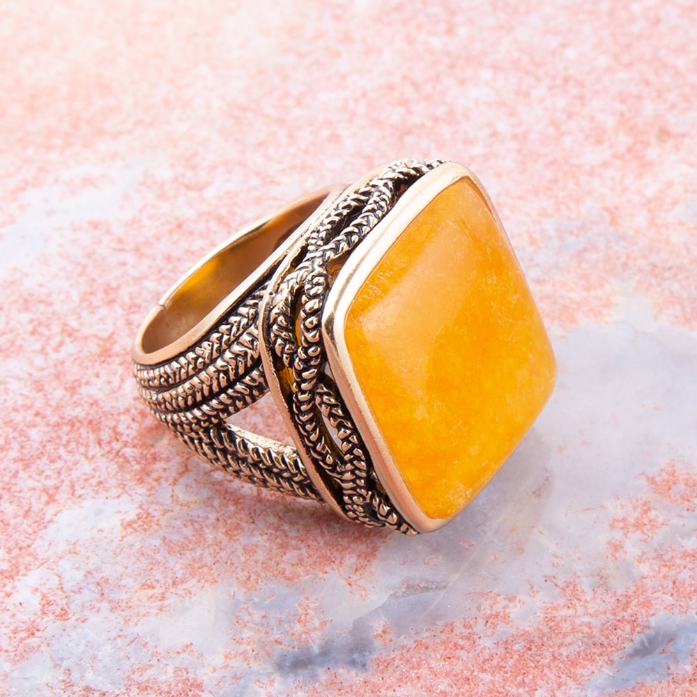 Yellow Agate and Golden Statement Ring