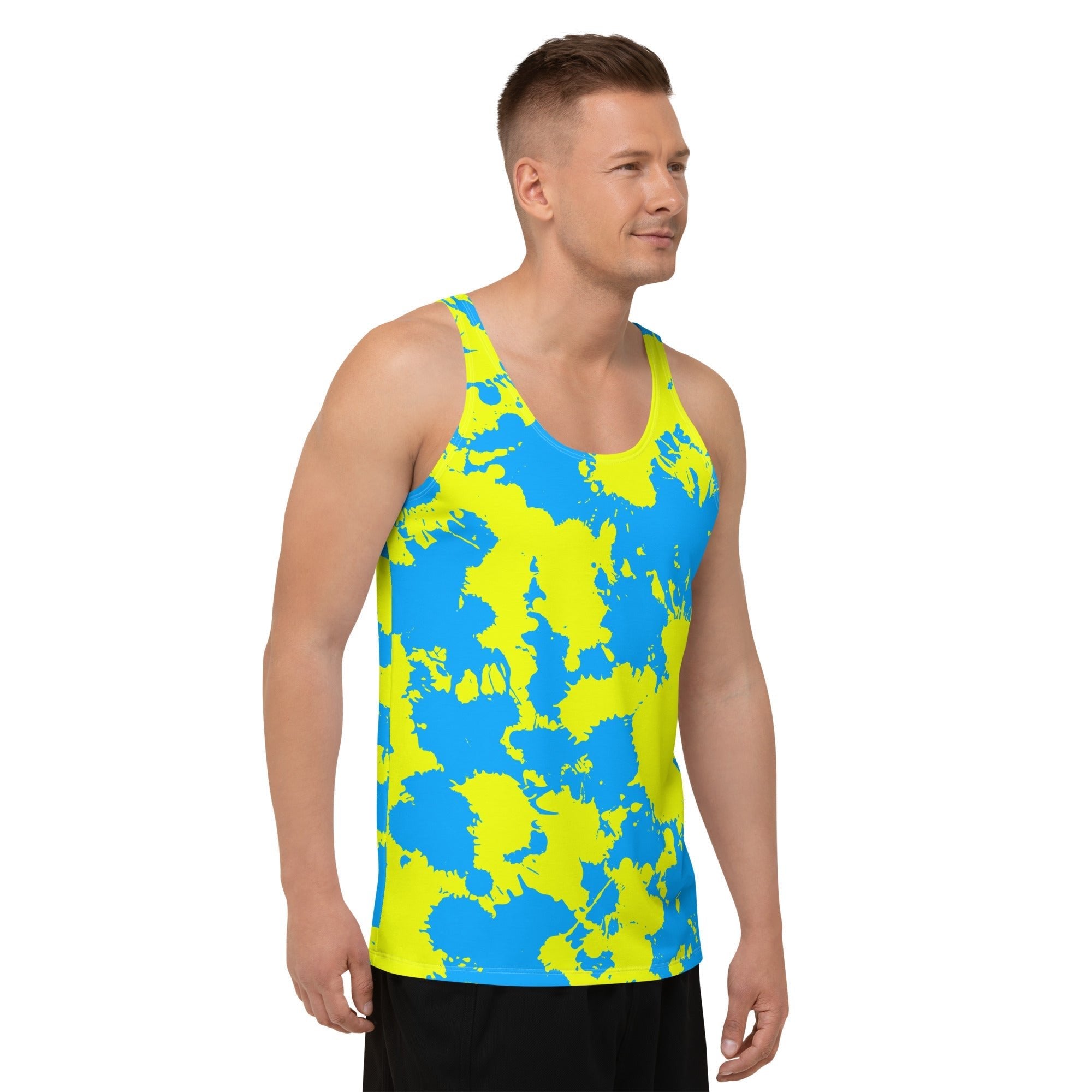 Yellow and Blue Paint Splatter Unisex Tank Top