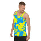 Yellow and Blue Paint Splatter Unisex Tank Top by BigTexFunkadelic