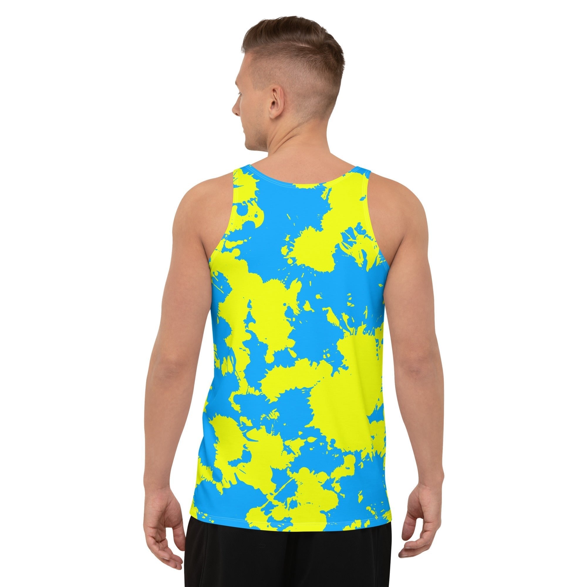 Yellow and Blue Paint Splatter Unisex Tank Top