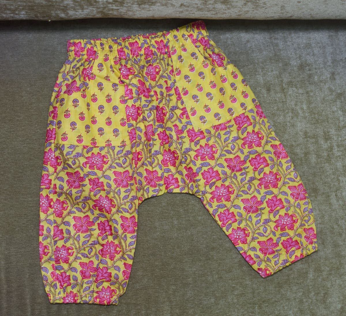Yellow and Pink Floral Harem Pants Baby Pants La Vie Bien Yellow and Pink Floral Harem Pants