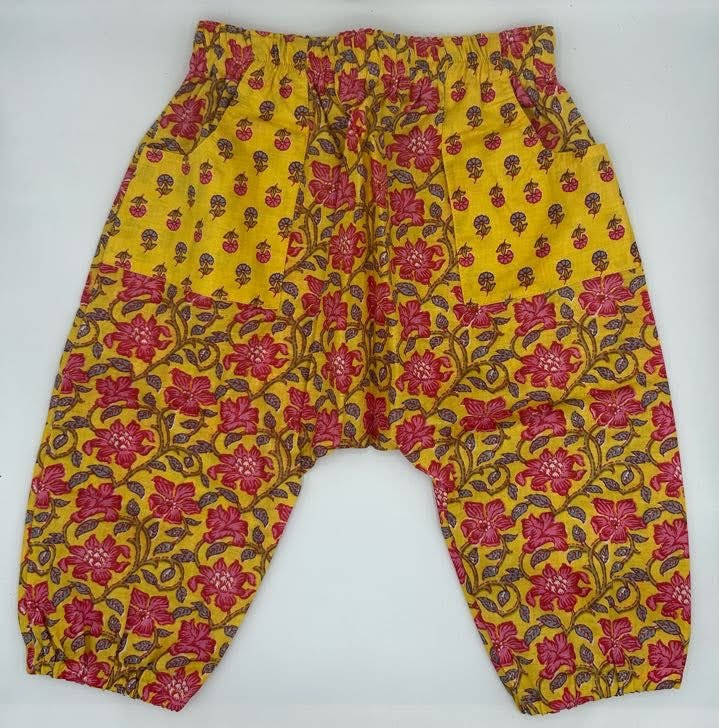 Yellow and Pink Floral Harem Pants Baby Pants La Vie Bien Yellow and Pink Floral Harem Pants