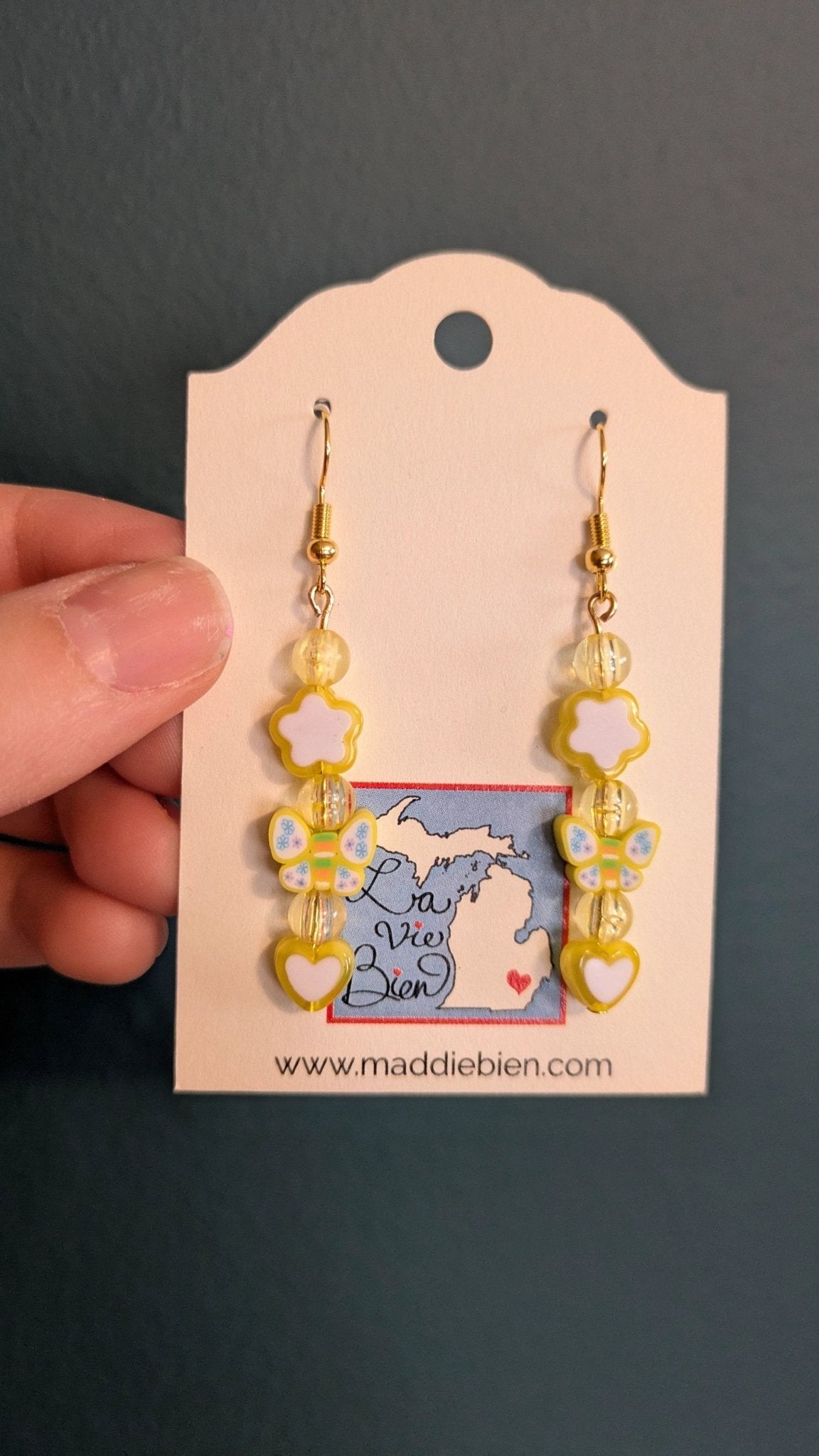 Yellow butterfly beaded earrings by La Vie Bien