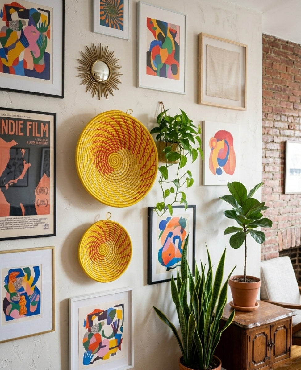 Yellow Woven African Wall Baskets Set of 2