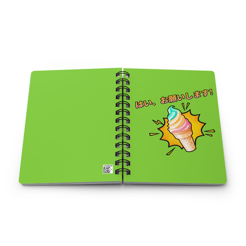 “はい、お願いします!” (yes, please!) colorful soft serve lined Spiral Notebook, Kawaii Rainbow Ice Cream with Japanese Text Paper products La Vie Bien “はい、お願いします!” (yes, please!) colorful soft serve lined Spiral Notebook, Kawaii Rainbow Ice Cream with Japanese Text