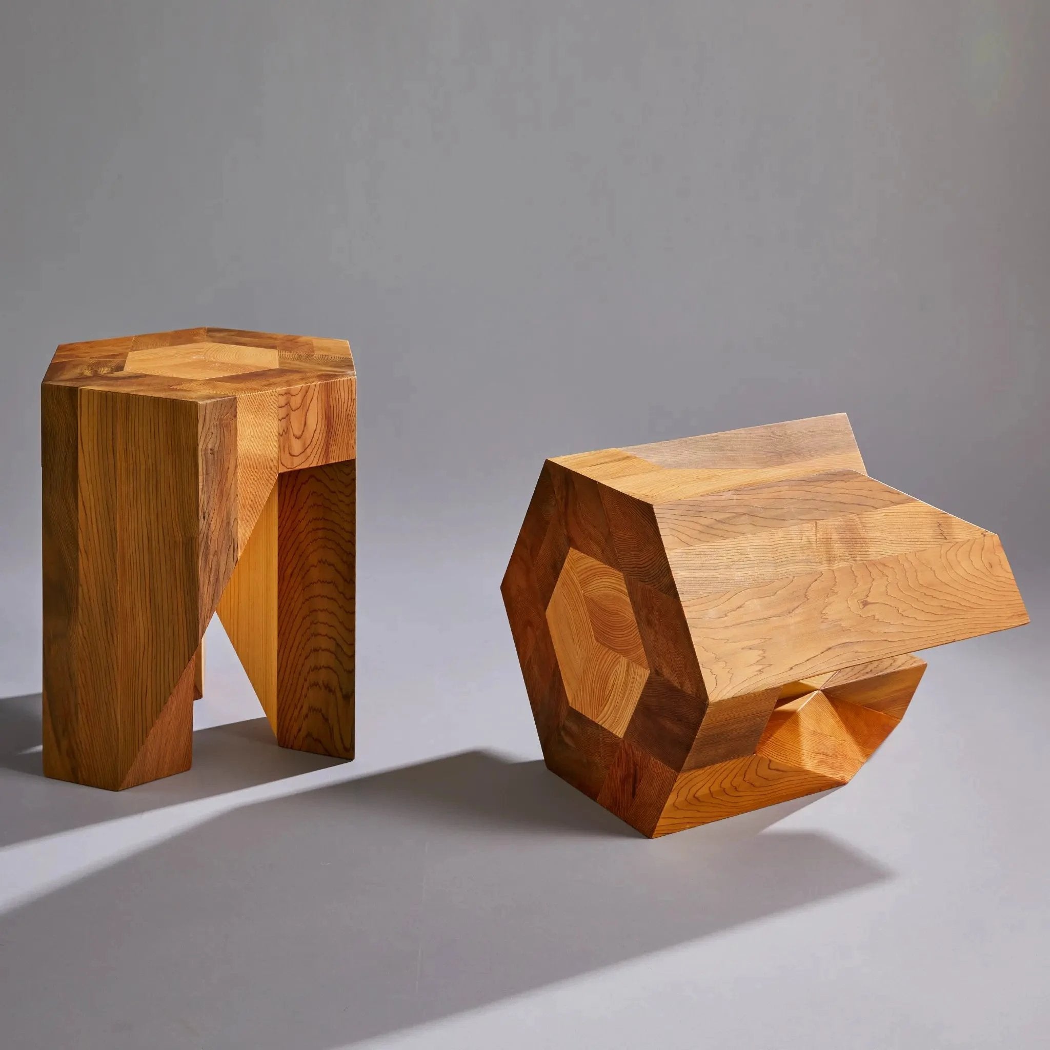 Jindai Cedar Stool - Yosegi Pair Stool Edition by Yoshiaki Ito Design