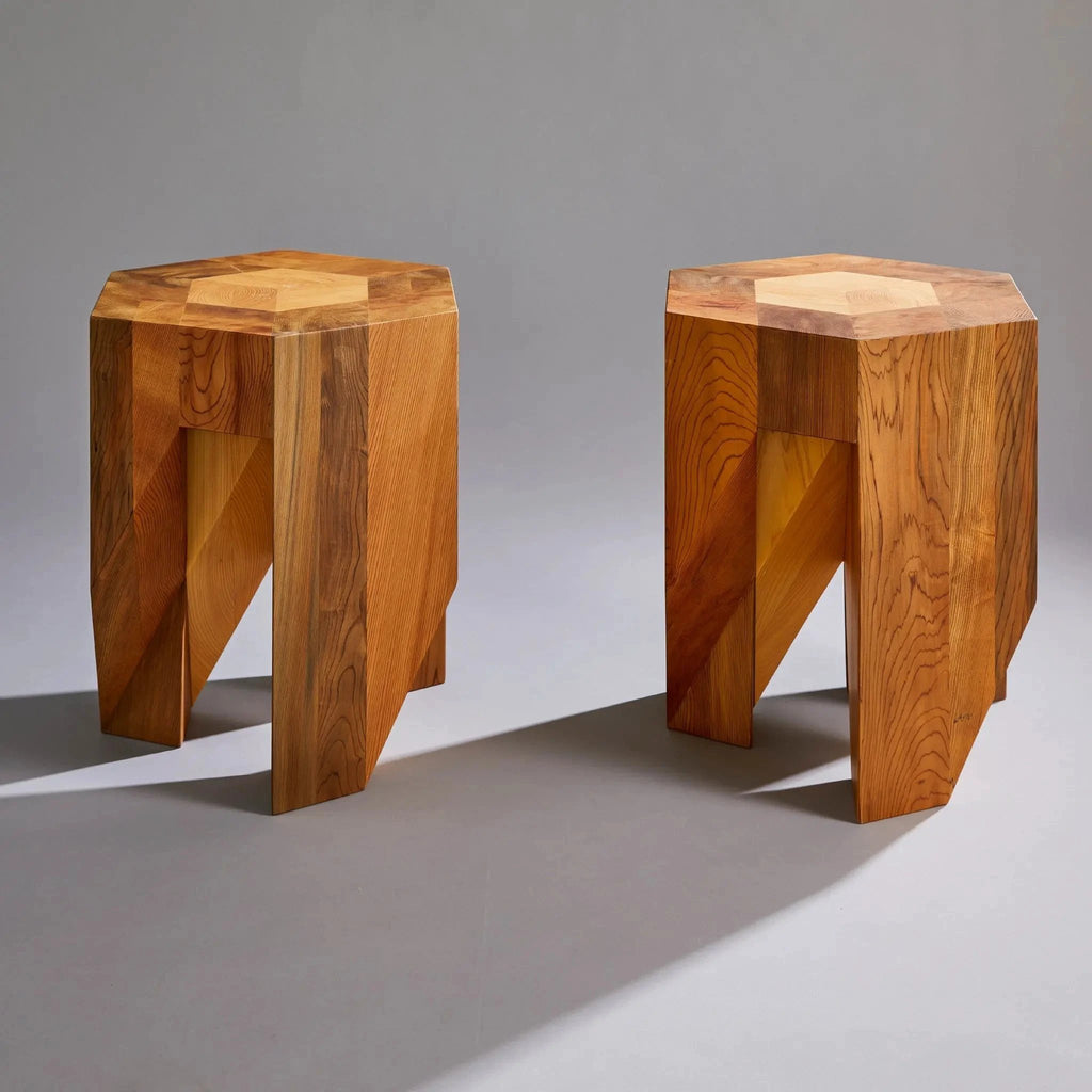 Jindai Cedar Stool - Yosegi Pair Stool Edition by Yoshiaki Ito Design