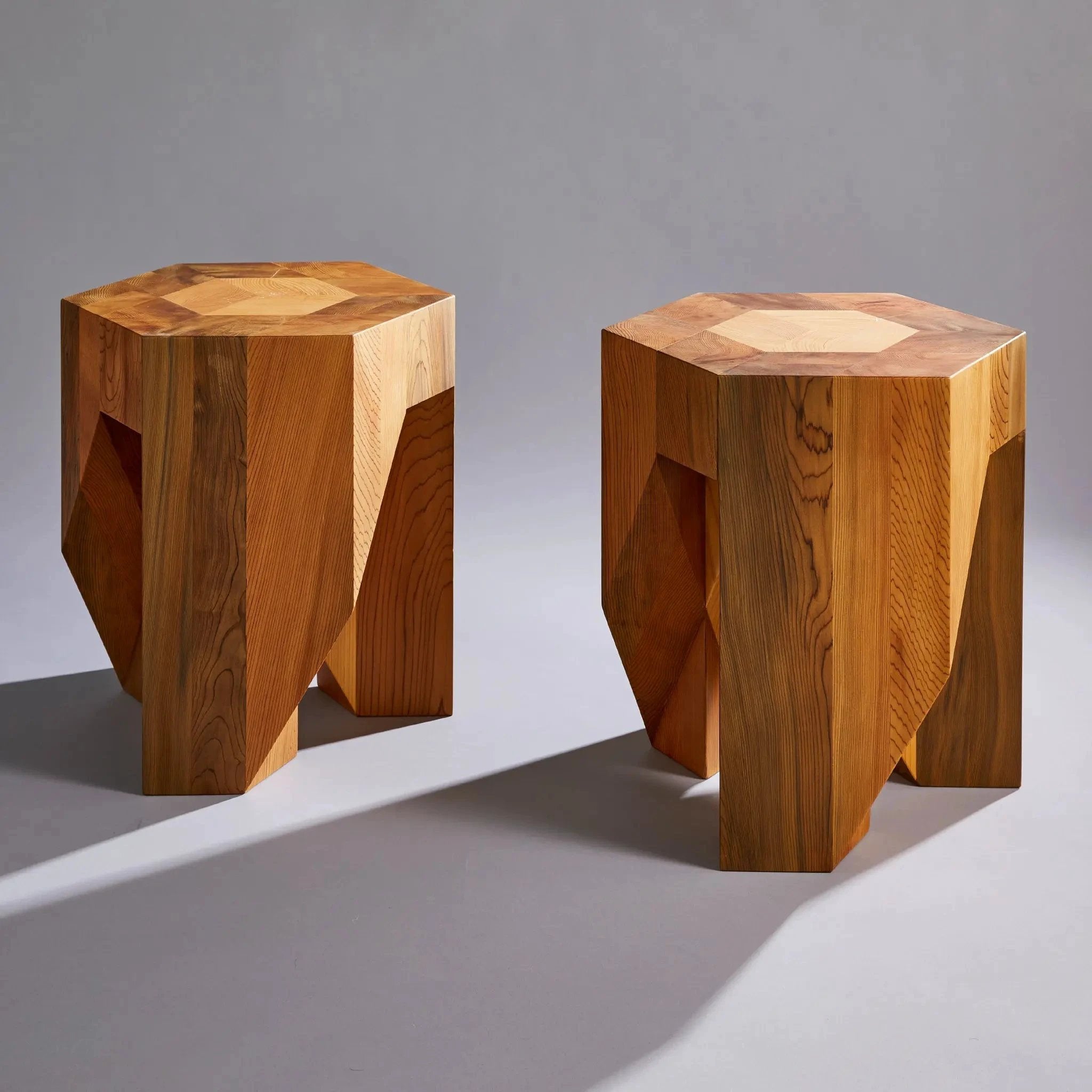 Jindai Cedar Stool - Yosegi Pair Stool Edition by Yoshiaki Ito Design