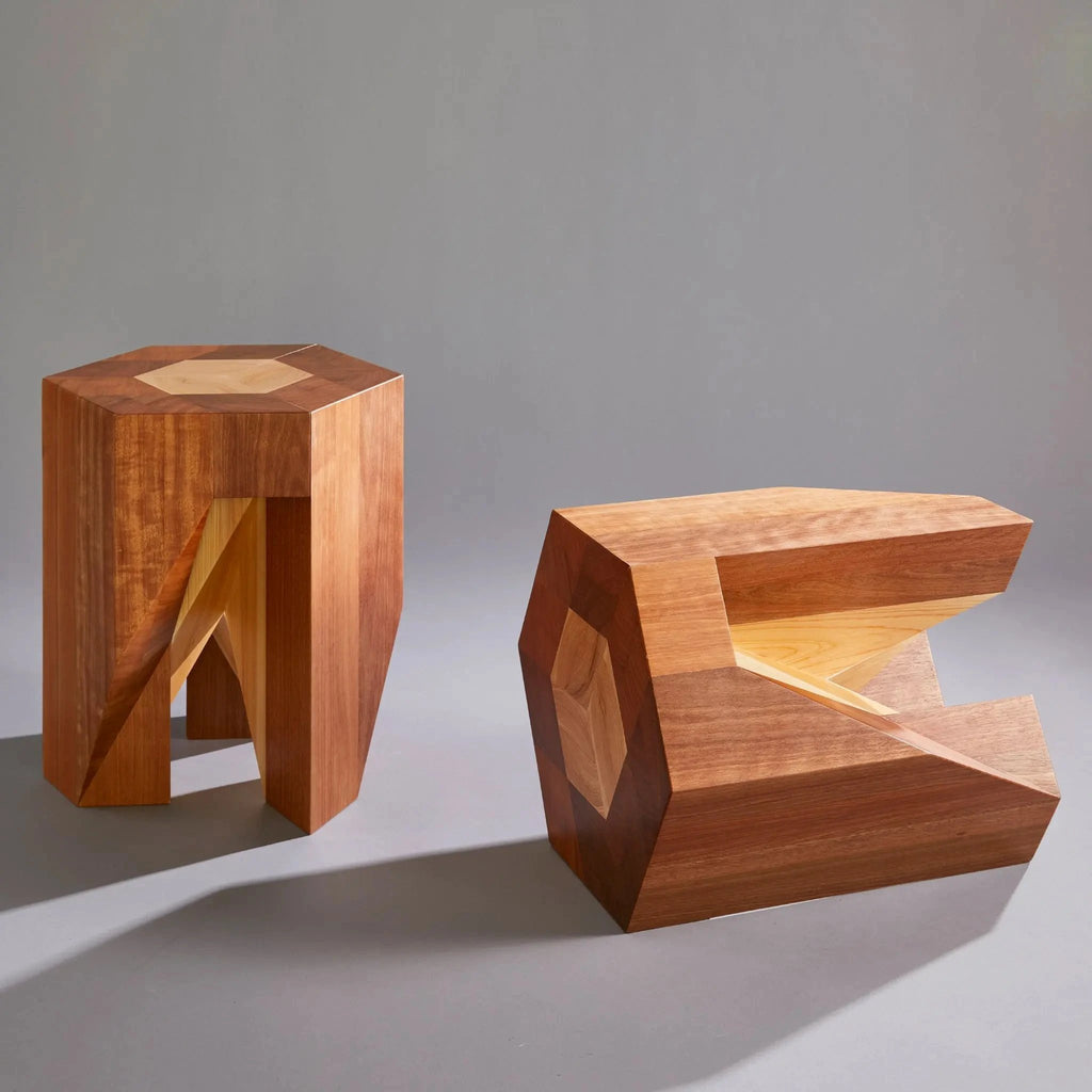 Yosegi Wood Stool Pair - Japanese Craftsmanship by Yoshiaki Ito Design