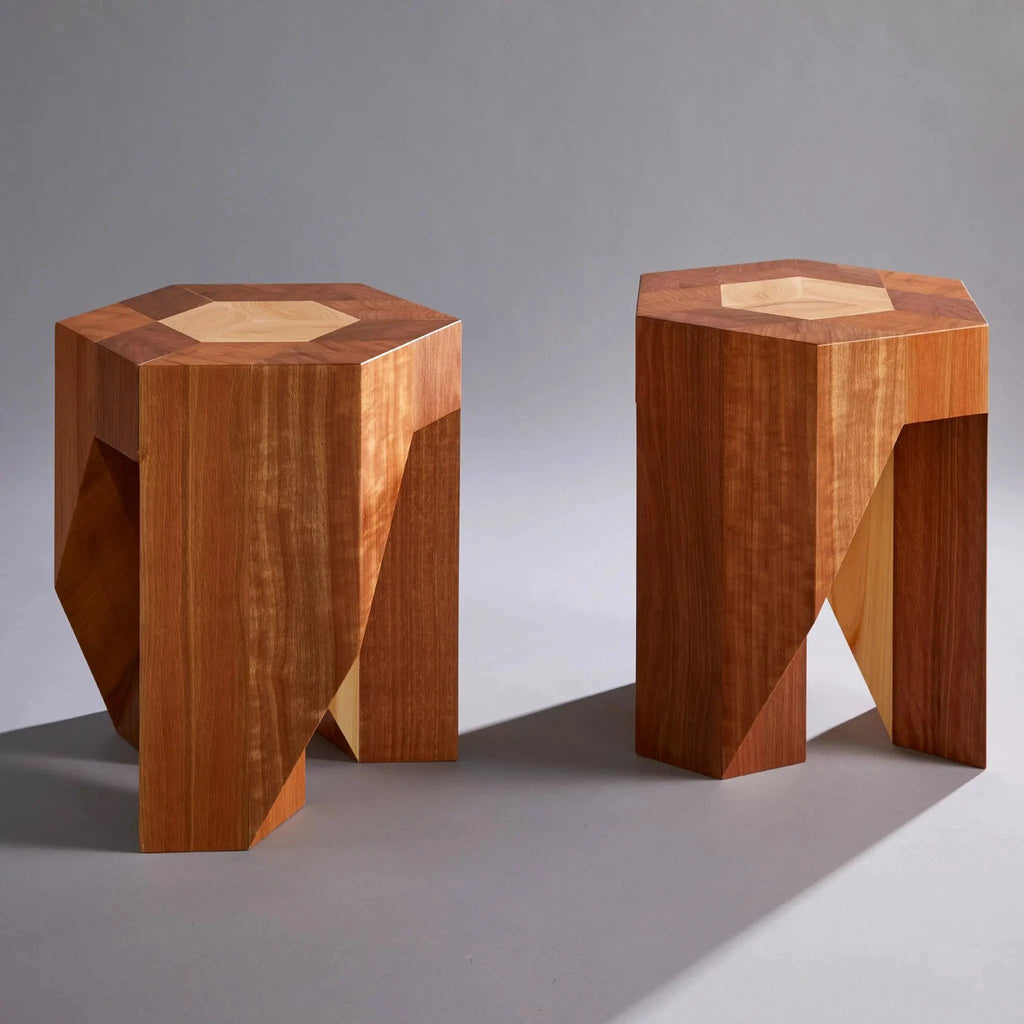 Yosegi Wood Stool Pair - Japanese Craftsmanship by Yoshiaki Ito Design