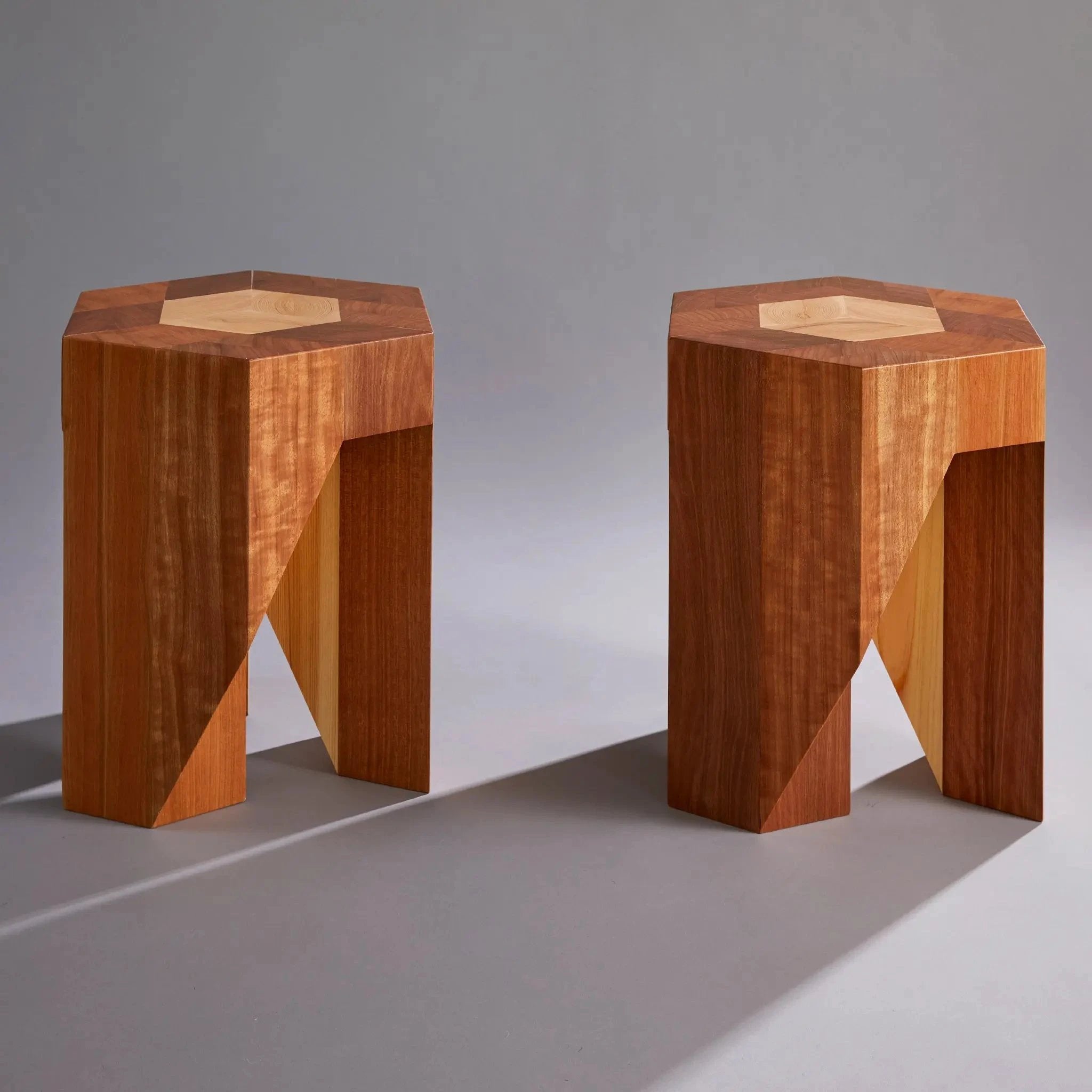 Yosegi Wood Stool Pair - Japanese Craftsmanship by Yoshiaki Ito Design