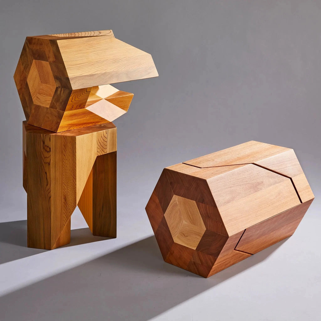 Yosegi Wood Stool Pair - Japanese Craftsmanship by Yoshiaki Ito Design