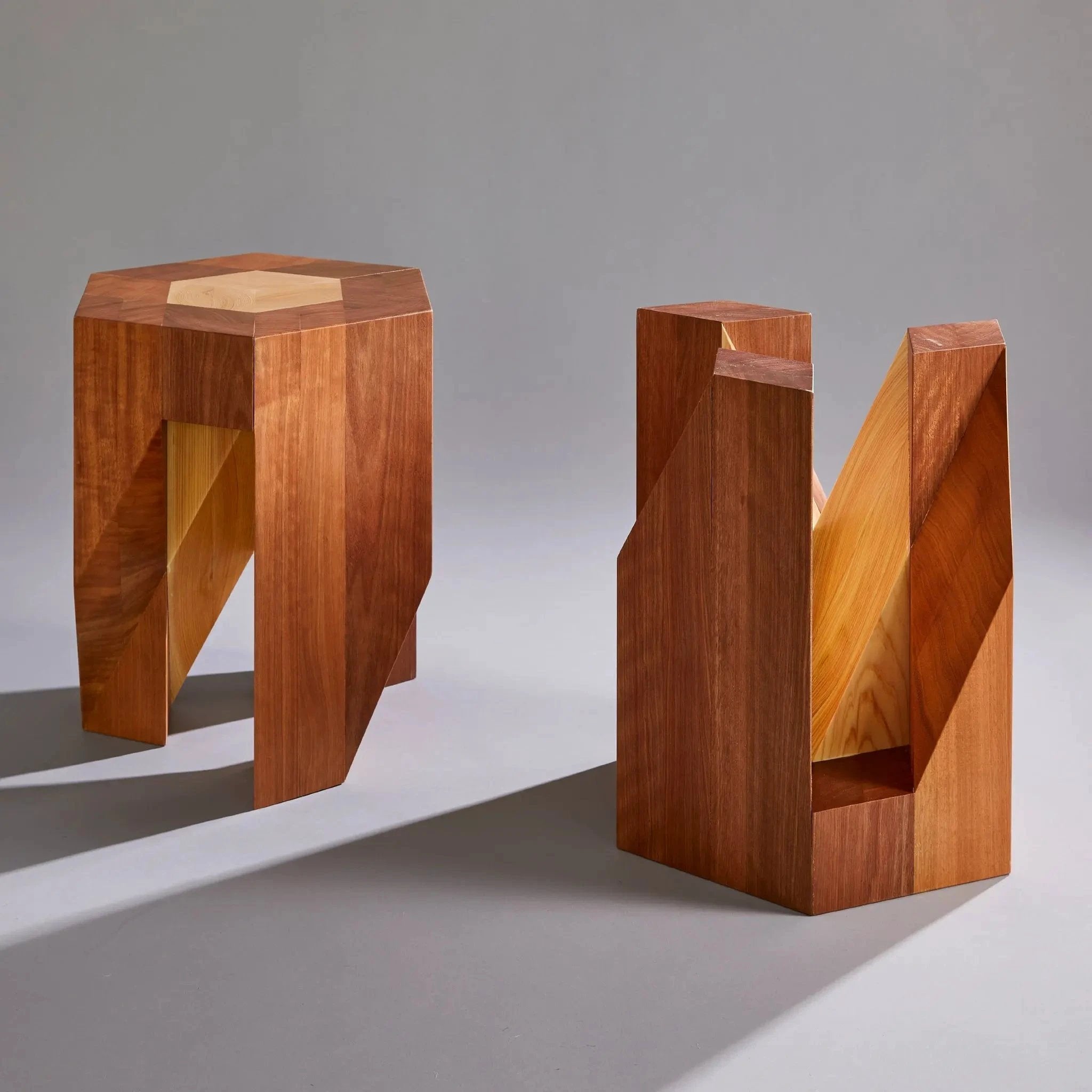 Yosegi Wood Stool Pair - Japanese Craftsmanship by Yoshiaki Ito Design