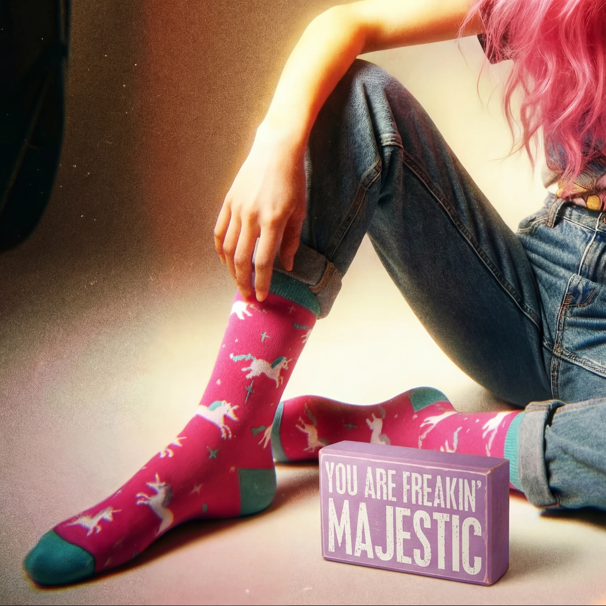 You Are Freakin' Majestic Unicorn Box Sign And Socks Giftable Set | Gift for Her by The Bullish Store