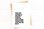 You Are the Only Human I Like Love You Card for Anniversary by Five Dot Post