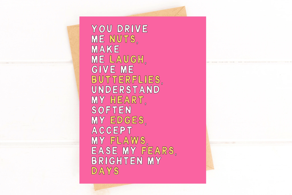 You Drive Me Nuts Make Me Laugh Sweet Valentine's Day Card by Five Dot Post