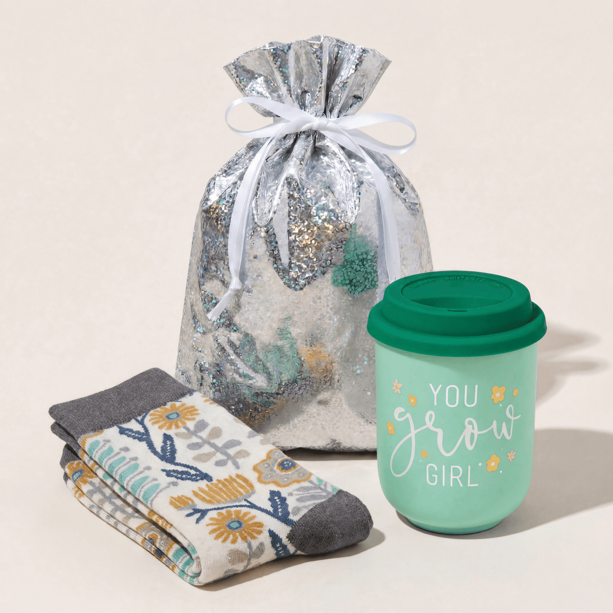 You Grow Girl Gift Set | Travel Mug & Folk Art Floral Socks in Gift Bag | Ready to Gift! Gift Set La Vie Bien You Grow Girl Gift Set | Travel Mug & Folk Art Floral Socks in Gift Bag | Ready to Gift!
