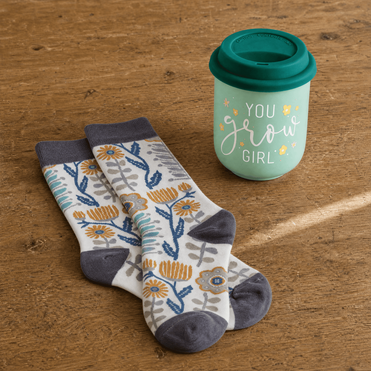 You Grow Girl Gift Set | Travel Mug & Folk Art Floral Socks in Gift Bag | Ready to Gift! Gift Set La Vie Bien You Grow Girl Gift Set | Travel Mug & Folk Art Floral Socks in Gift Bag | Ready to Gift!