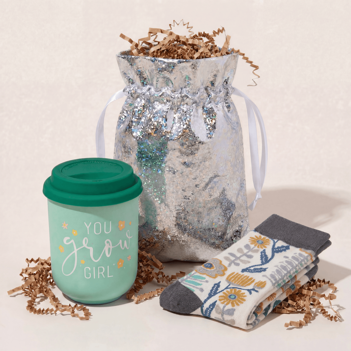 You Grow Girl Gift Set | Travel Mug & Folk Art Floral Socks in Gift Bag | Ready to Gift! Gift Set La Vie Bien You Grow Girl Gift Set | Travel Mug & Folk Art Floral Socks in Gift Bag | Ready to Gift!