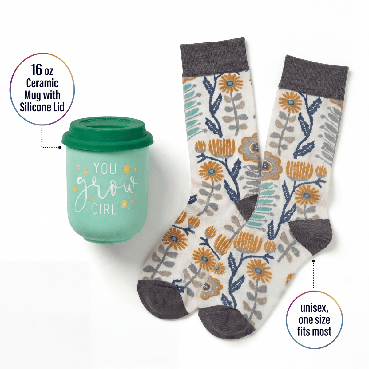 You Grow Girl Gift Set | Travel Mug & Folk Art Floral Socks in Gift Bag | Ready to Gift! Gift Set La Vie Bien You Grow Girl Gift Set | Travel Mug & Folk Art Floral Socks in Gift Bag | Ready to Gift!