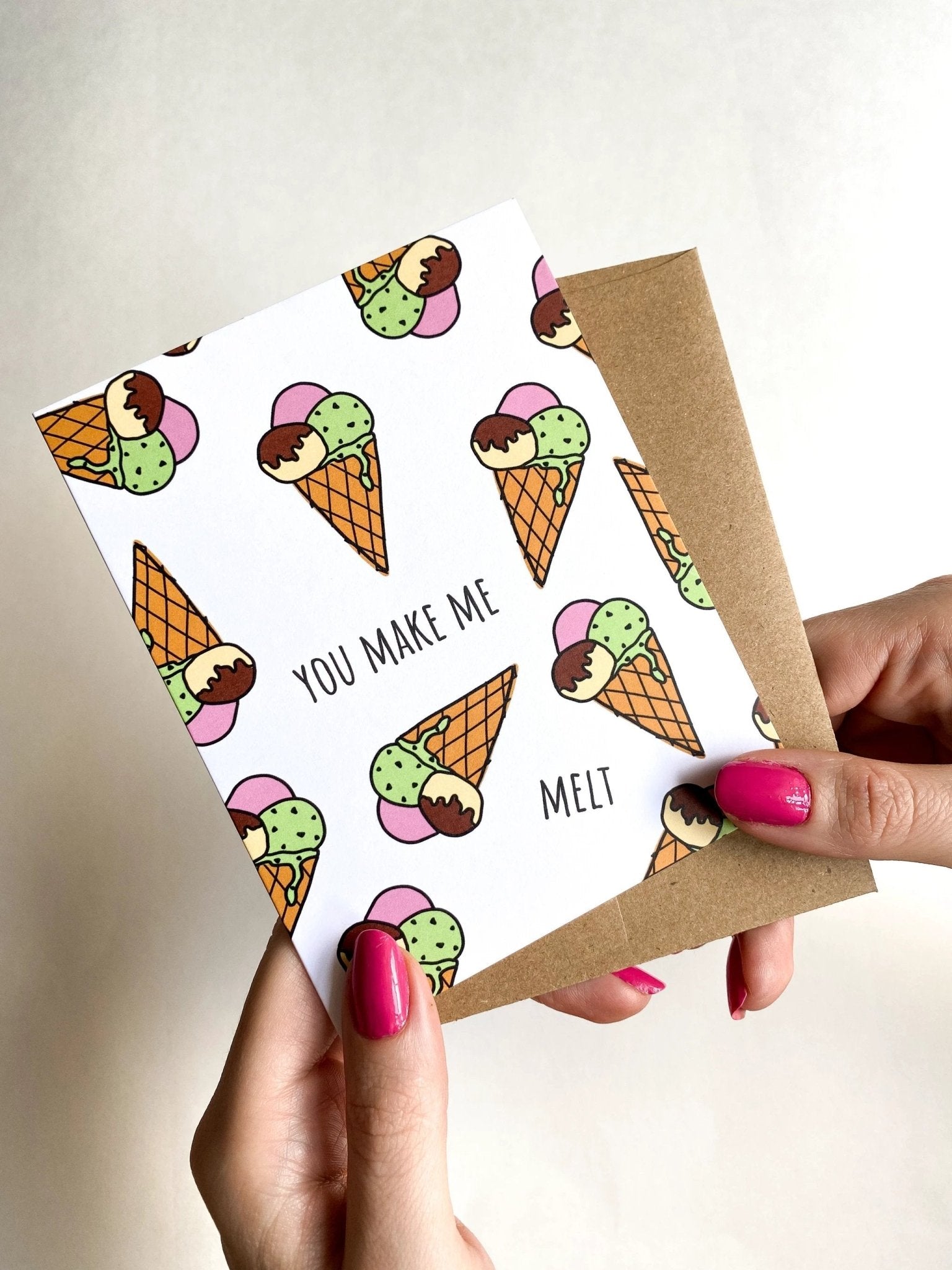 You Make Me Melt Valentine’s Card – Cute Ice Cream Anniversary Card by Five Dot Post