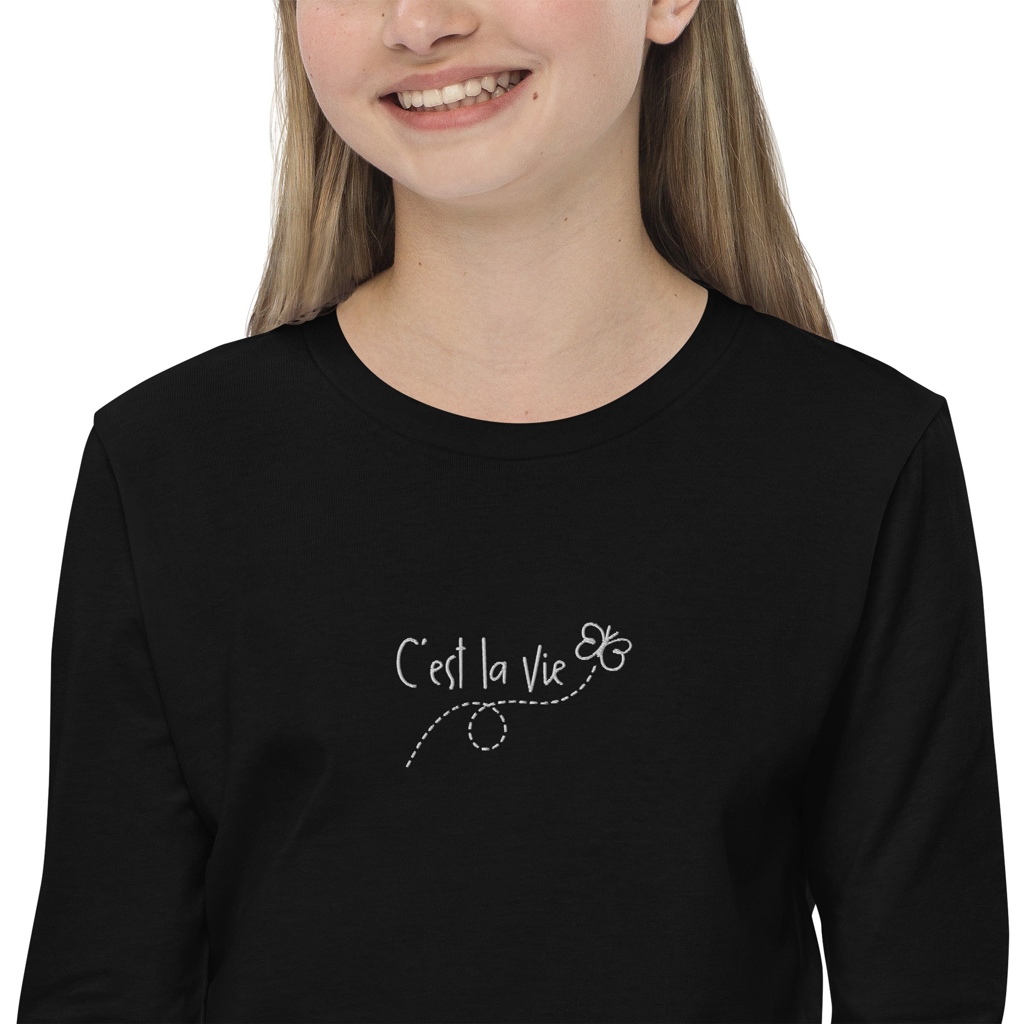 Kid's embroidered c'est la vie long sleeve tee