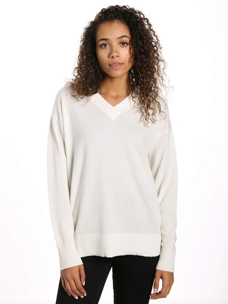 Zainuno Moizni Women's 100% Cashmere Deep V-Neck Sweater pullover-sweaters La Vie Bien Zainuno Moizni Women's 100% Cashmere Deep V-Neck Sweater