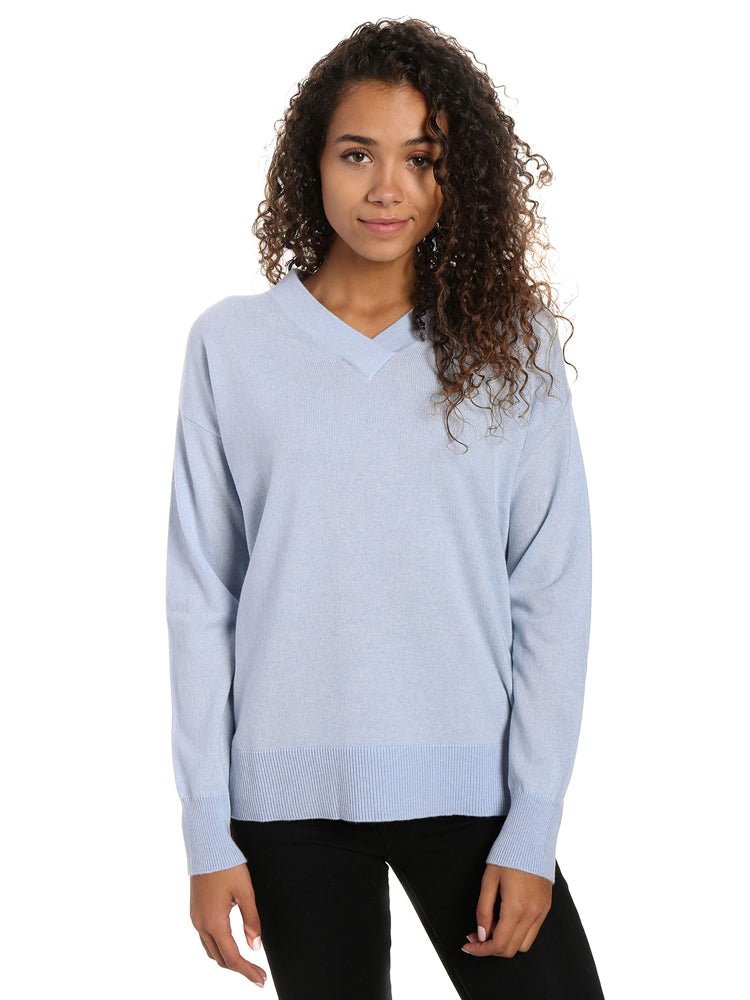 Zainuno Moizni Women's 100% Cashmere Deep V-Neck Sweater pullover-sweaters La Vie Bien Zainuno Moizni Women's 100% Cashmere Deep V-Neck Sweater