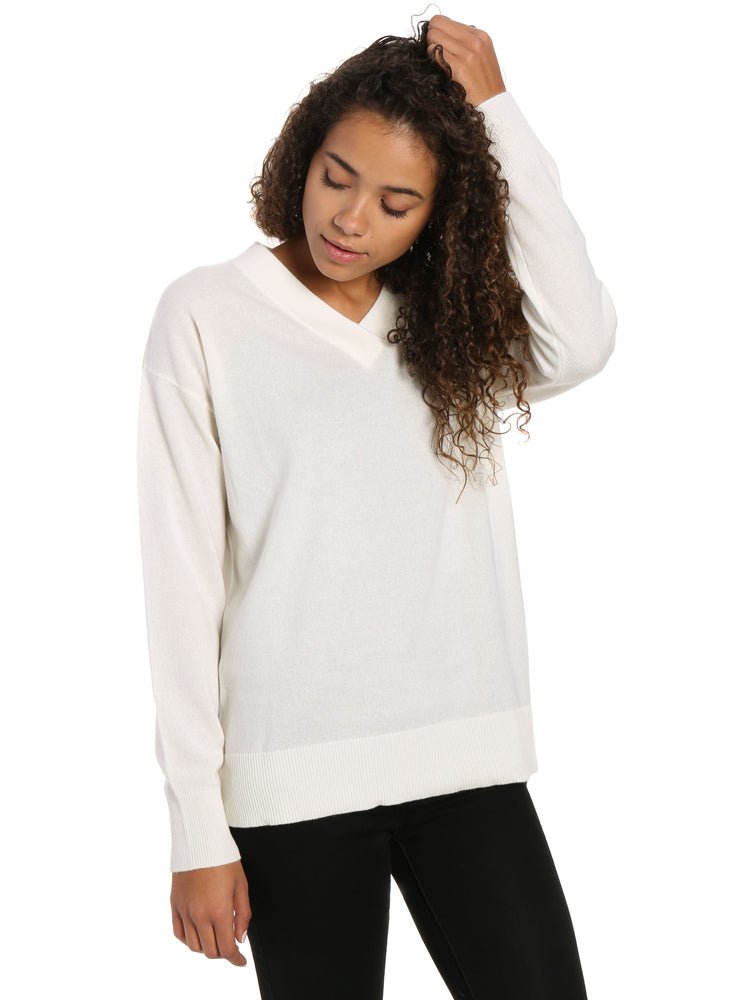 Zainuno Moizni Women's 100% Cashmere Deep V-Neck Sweater pullover-sweaters La Vie Bien Zainuno Moizni Women's 100% Cashmere Deep V-Neck Sweater