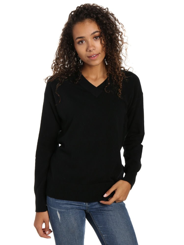 Zainuno Moizni Women's 100% Cashmere Deep V-Neck Sweater pullover-sweaters La Vie Bien Zainuno Moizni Women's 100% Cashmere Deep V-Neck Sweater
