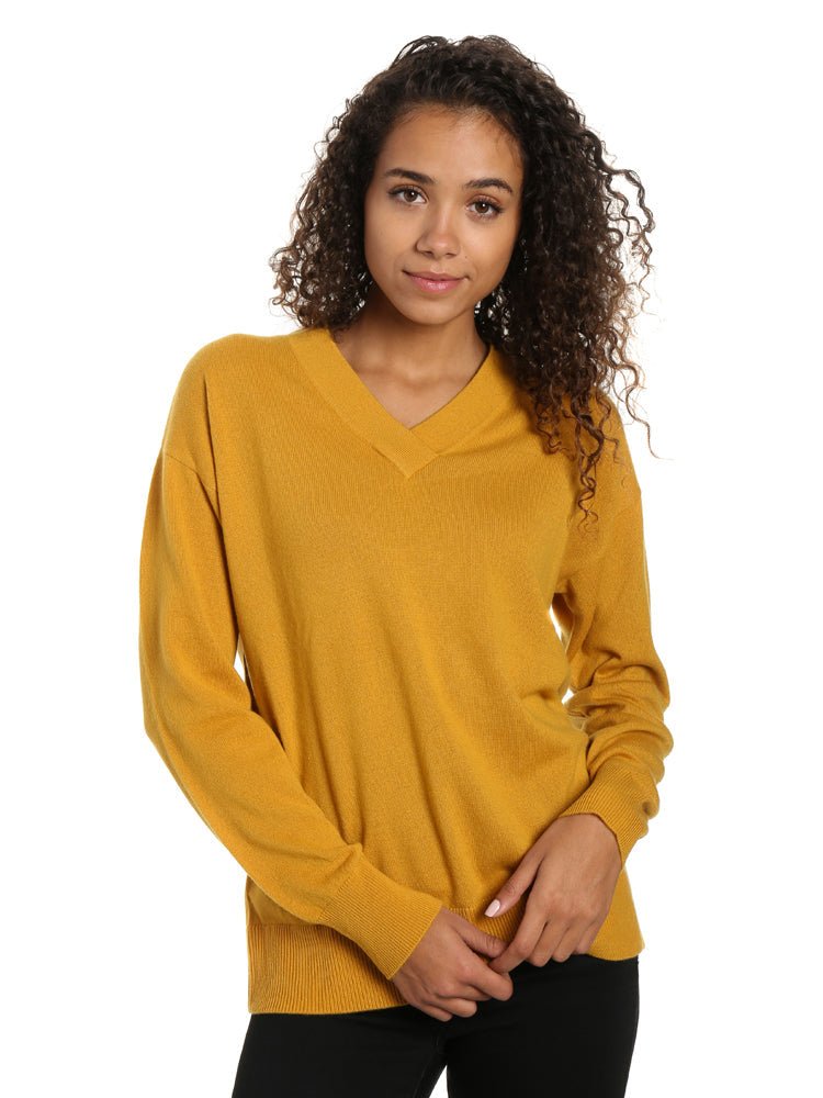 Zainuno Moizni Women's 100% Cashmere Deep V-Neck Sweater pullover-sweaters La Vie Bien Zainuno Moizni Women's 100% Cashmere Deep V-Neck Sweater