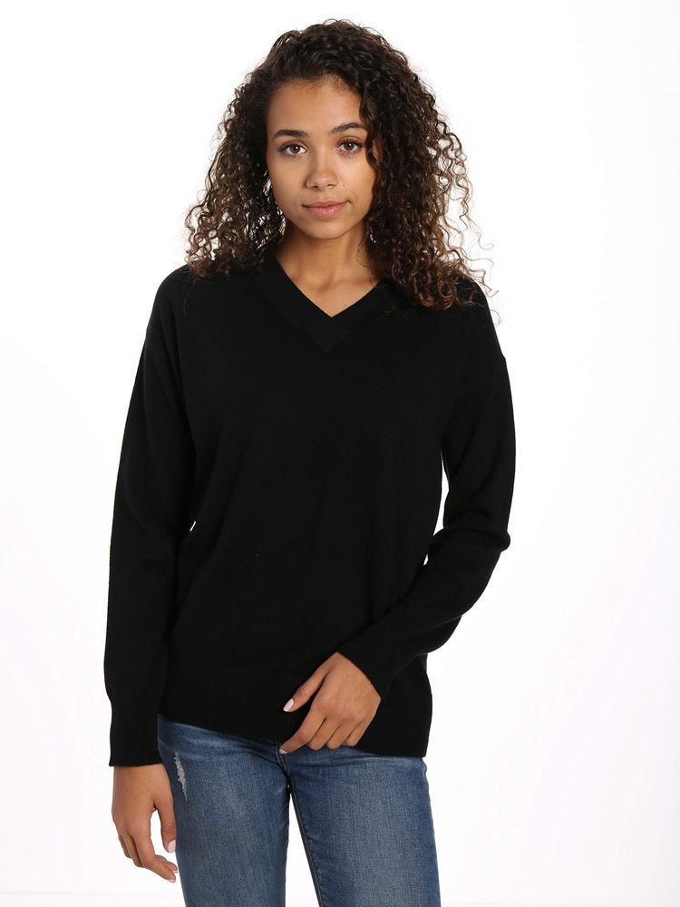 Zainuno Moizni Women's 100% Cashmere Deep V-Neck Sweater pullover-sweaters La Vie Bien Zainuno Moizni Women's 100% Cashmere Deep V-Neck Sweater