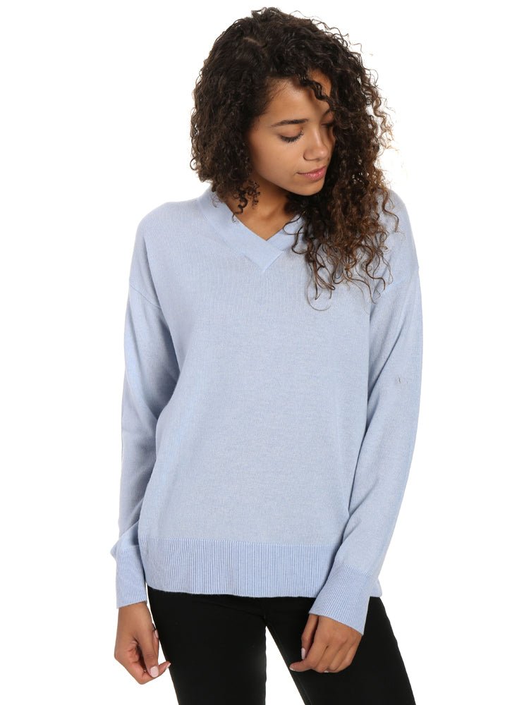 Zainuno Moizni Women's 100% Cashmere Deep V-Neck Sweater pullover-sweaters La Vie Bien Zainuno Moizni Women's 100% Cashmere Deep V-Neck Sweater