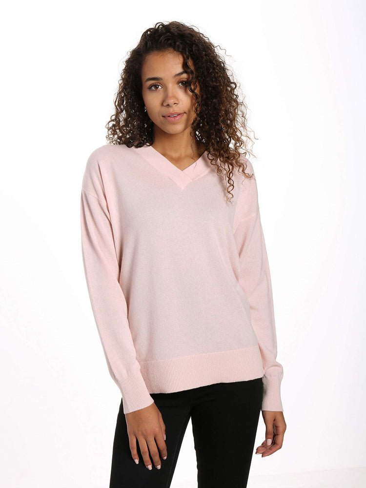 Zainuno Moizni Women's 100% Cashmere Deep V-Neck Sweater pullover-sweaters La Vie Bien Zainuno Moizni Women's 100% Cashmere Deep V-Neck Sweater