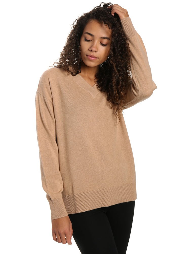 Zainuno Moizni Women's 100% Cashmere Deep V-Neck Sweater pullover-sweaters La Vie Bien Zainuno Moizni Women's 100% Cashmere Deep V-Neck Sweater