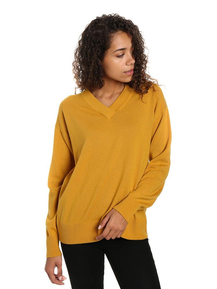Zainuno Moizni Women's 100% Cashmere Deep V-Neck Sweater pullover-sweaters La Vie Bien Zainuno Moizni Women's 100% Cashmere Deep V-Neck Sweater